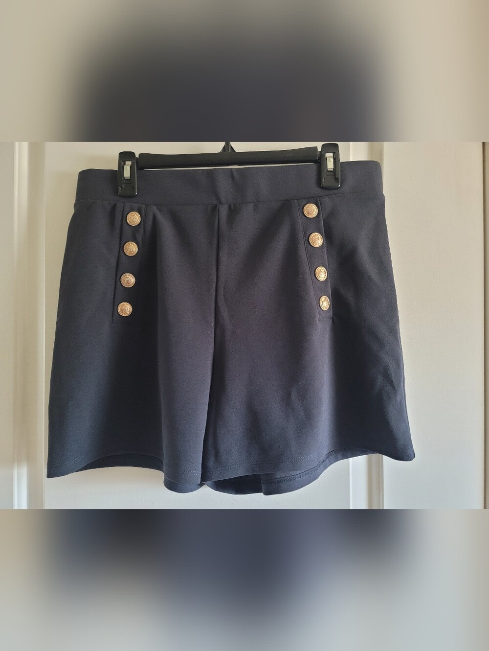 H&M Navy High Waist Shorts with Gold Button Accents - Picture 5 of 11